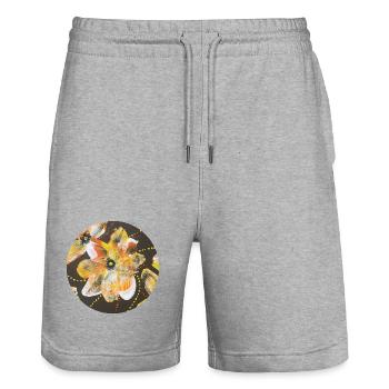 Creative play of colours hand-painted by Martina Eßer - Stanley/Stella Trainer Unisex Organic Jogging Shorts - heather grey - Front - Nik (191cm) & Marisol (170cm)