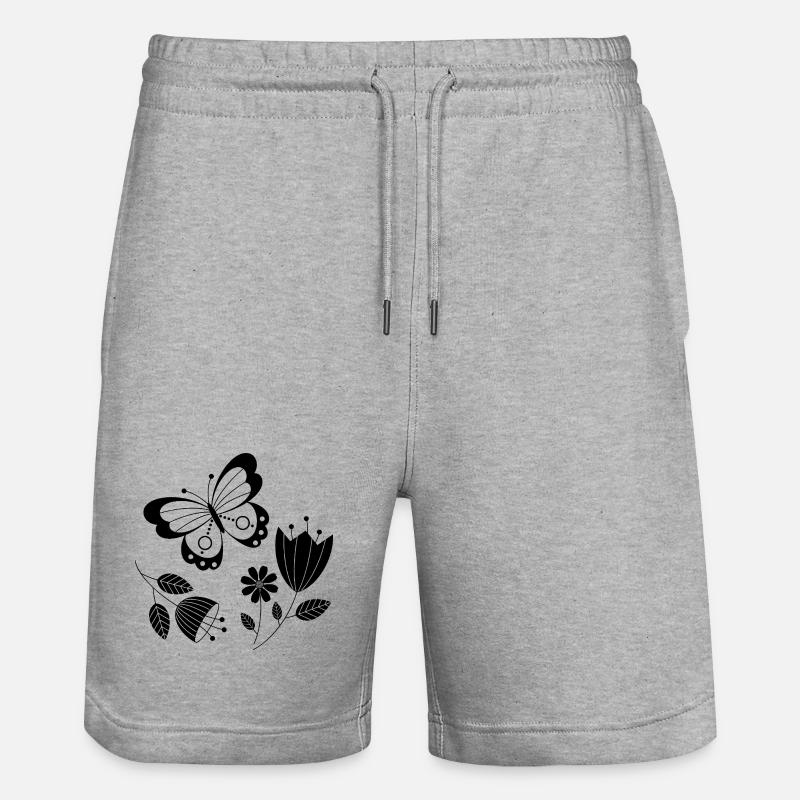 Papillon avec des fleurs - Short de jogging bio TRAINER Stanley/Stella unisexe - gris chiné