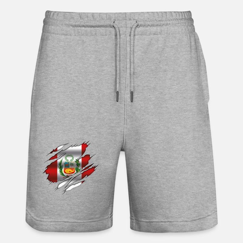 Drapeau du Pérou - Drapeau déchiré - Short de jogging bio TRAINER Stanley/Stella unisexe - gris chiné
