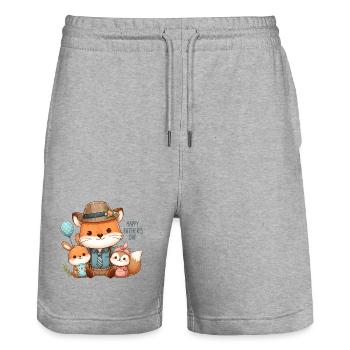 Süße Vatertagsfamilie - Stanley/Stella Unisex Bio Joggingshorts Trainer  - Grau meliert - Vorne - Nik (191cm) & Marisol (170cm)