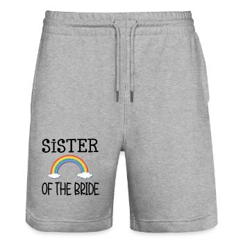 REGENBOGENSCHWESTER DER BRAUT - Stanley/Stella Unisex Bio Joggingshorts Trainer  - Grau meliert - Vorne - Nik (191cm) & Marisol (170cm)