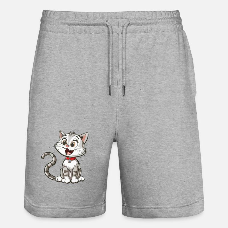 Chat animé joyeux avec collier - Short de jogging bio TRAINER Stanley/Stella unisexe - gris chiné