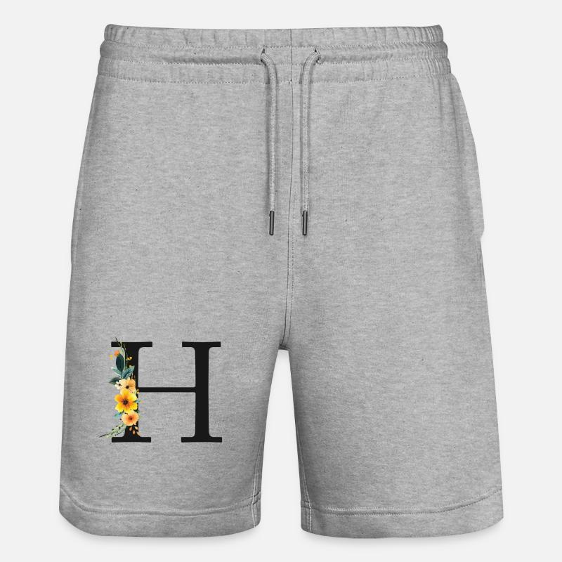 H Monogramme, Floral, Personnalisable - Short de jogging bio TRAINER Stanley/Stella unisexe - gris chiné