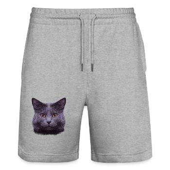 grauer Katzenkopf  - Stanley/Stella Unisex Bio Joggingshorts Trainer  - Grau meliert - Vorne - Nik (191cm) & Marisol (170cm)