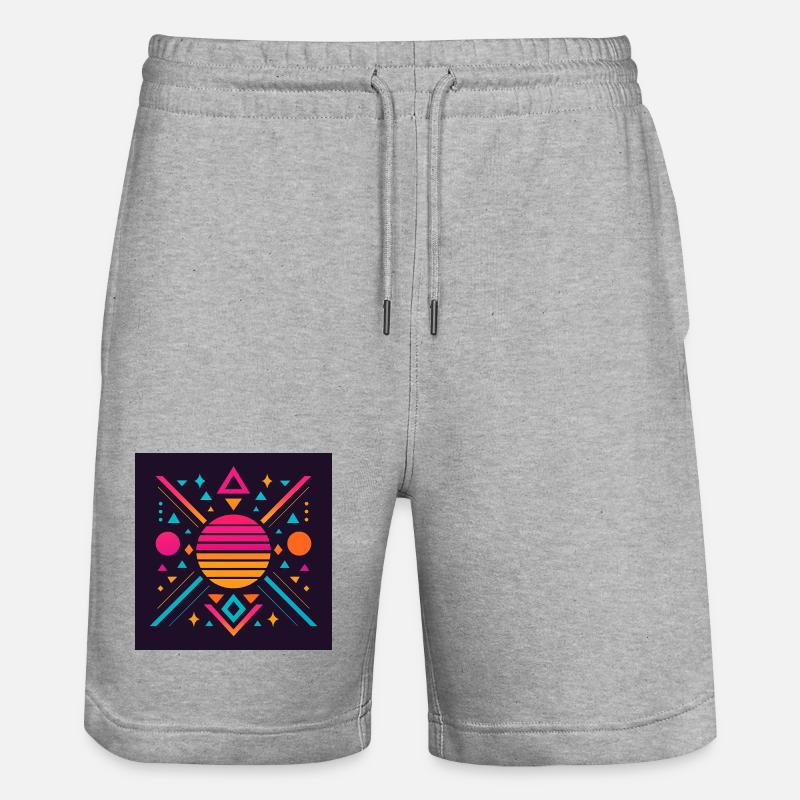Synthwave geometric pattern - Stanley/Stella Trainer Unisex Organic Jogging Shorts - heather grey