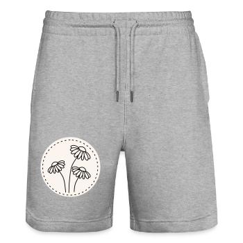 Daisy Line Art – Floral Motif Circle - Stanley/Stella Trainer Unisex Organic Jogging Shorts - heather grey - Front - Nik (191cm) & Marisol (170cm)