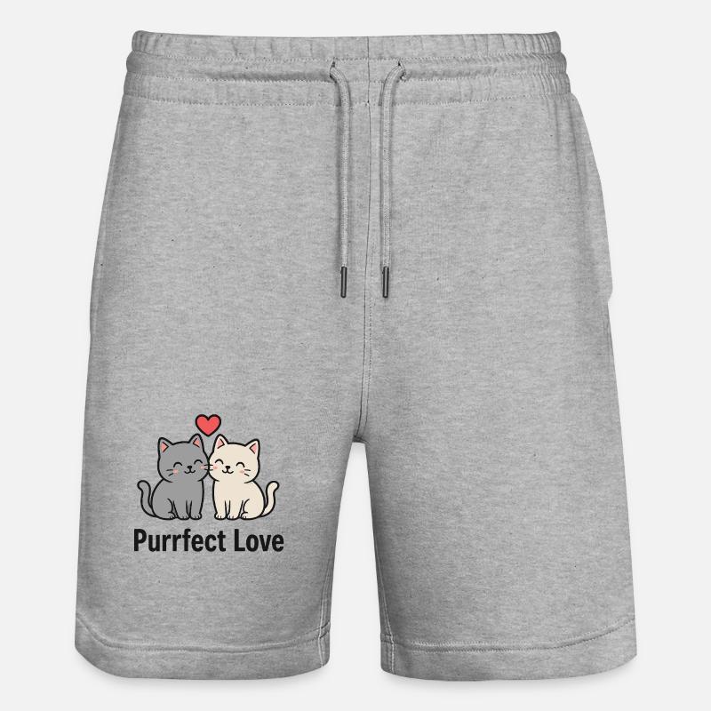 Chat mignon couple avec coeur - Short de jogging bio TRAINER Stanley/Stella unisexe - gris chiné