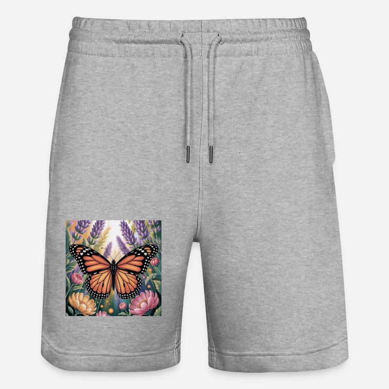 Papillon monarque vibrant Amidlavender fleurit - Short de jogging bio TRAINER Stanley/Stella unisexe - gris chiné