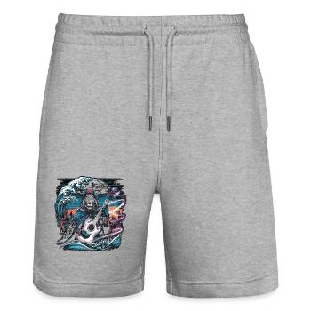 Mystic Night Guitarist Illustration - Stanley/Stella Trainer Unisex Organic Jogging Shorts - heather grey - Front - Nik (191cm) & Marisol (170cm)