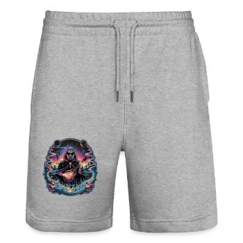 Illustration de musicien astronaute mystique - Short de jogging bio TRAINER Stanley/Stella unisexe - gris chiné - Devant - Nik (191cm) & Marisol (170cm)