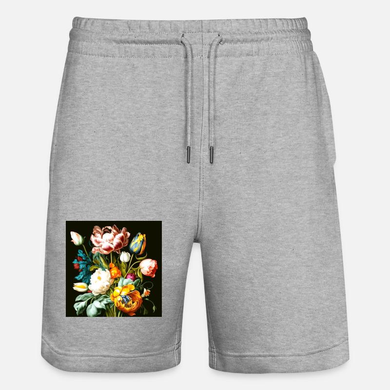 Composition florale texturée sur noir - Short de jogging bio TRAINER Stanley/Stella unisexe - gris chiné