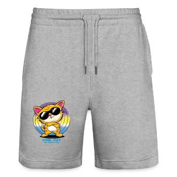 Coole Katze mit Sonnenbrille - Stanley/Stella Unisex Bio Joggingshorts Trainer  - Grau meliert - Vorne - Nik (191cm) & Marisol (170cm)