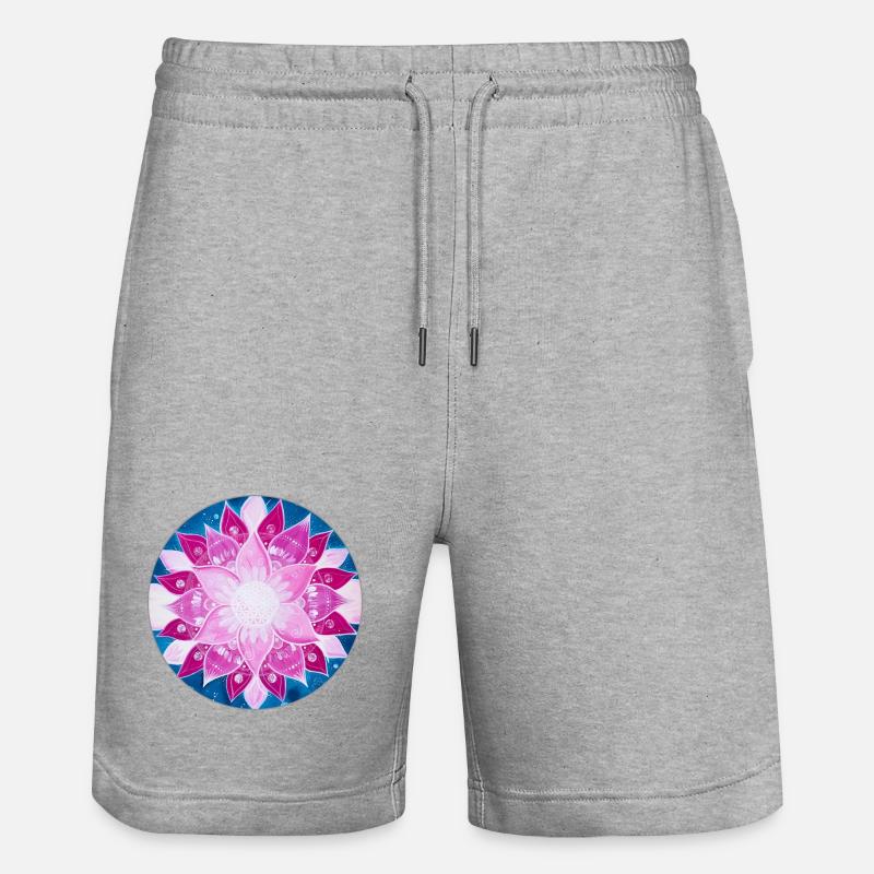 FleursMandala en magenta, rose et bleu - Short de jogging bio TRAINER Stanley/Stella unisexe - gris chiné