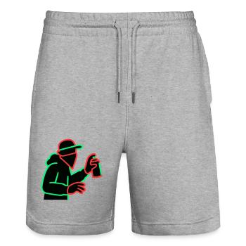 Neon Graffiti Sprayer Silhouette - Stanley/Stella Unisex Bio Joggingshorts Trainer  - Grau meliert - Vorne - Nik (191cm) & Marisol (170cm)