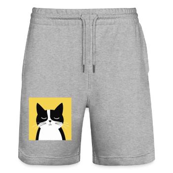 Chat noir et blanc minimaliste - Short de jogging bio TRAINER Stanley/Stella unisexe - gris chiné - Devant - Nik (191cm) & Marisol (170cm)