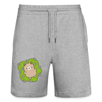 Glücklicher Bär im Blumengarten - Stanley/Stella Unisex Bio Joggingshorts Trainer  - Grau meliert - Vorne - Nik (191cm) & Marisol (170cm)