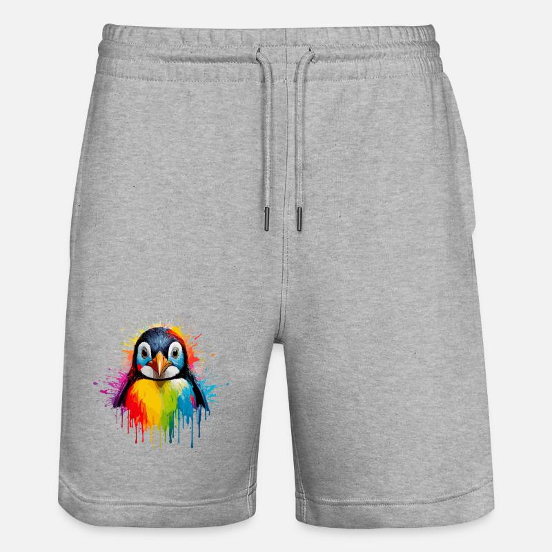 Art éclaboussuré de manchots arc-en-ciel - Short de jogging bio TRAINER Stanley/Stella unisexe - gris chiné