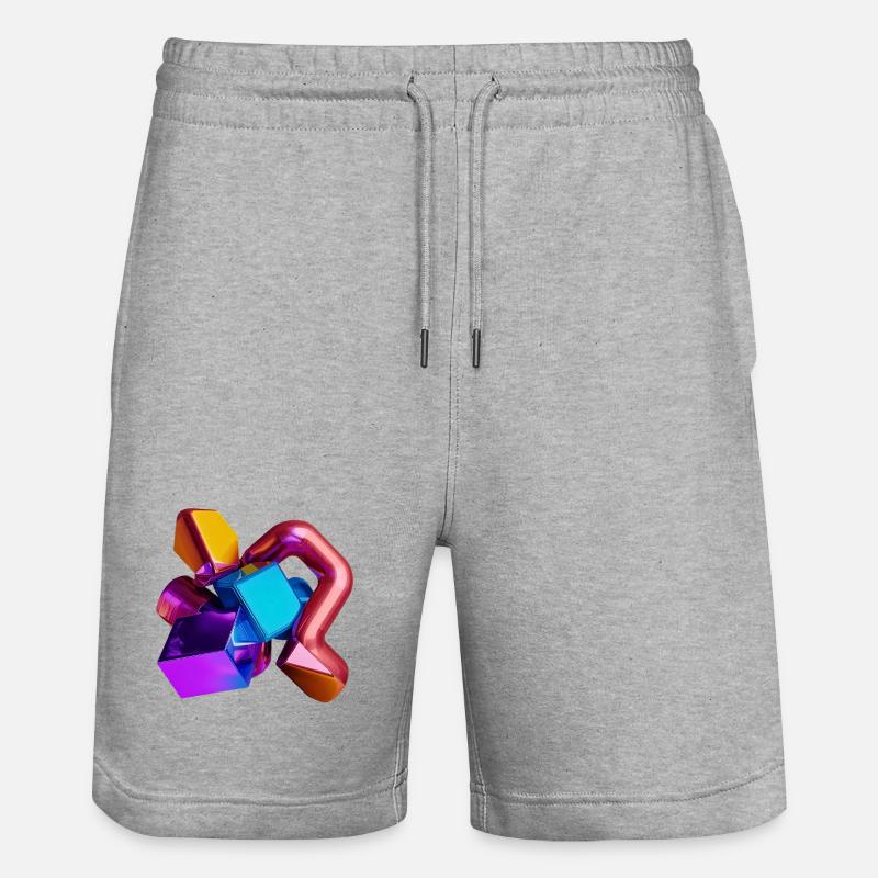 Abstrakte 3D Geometrie Formen bunt - Stanley/Stella Unisex Bio Joggingshorts Trainer  - Grau meliert