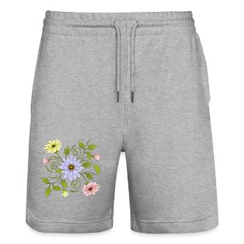 Blumen - Stanley/Stella Unisex Bio Joggingshorts Trainer  - Grau meliert - Vorne - Nik (191cm) & Marisol (170cm)