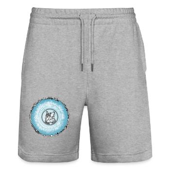 Cat Circle Blue Silhouette - Stanley/Stella Trainer Unisex Organic Jogging Shorts - heather grey - Front - Nik (191cm) & Marisol (170cm)