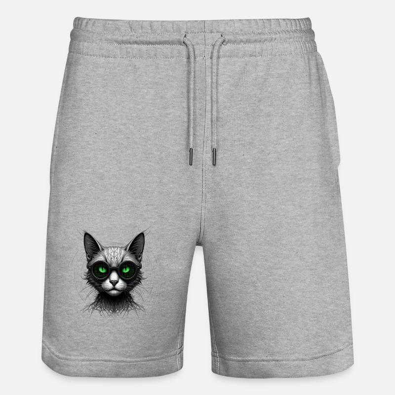 Green Eyes Computer Coder Geek Cat - Stanley/Stella Trainer Unisex Organic Jogging Shorts - heather grey