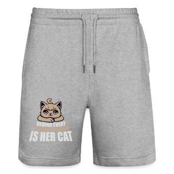 Behind Every Strong Woman Is Her Cat Spruch Katze - Stanley/Stella Trainer Unisex Organic Jogging Shorts - heather grey - Front - Nik (191cm) & Marisol (170cm)