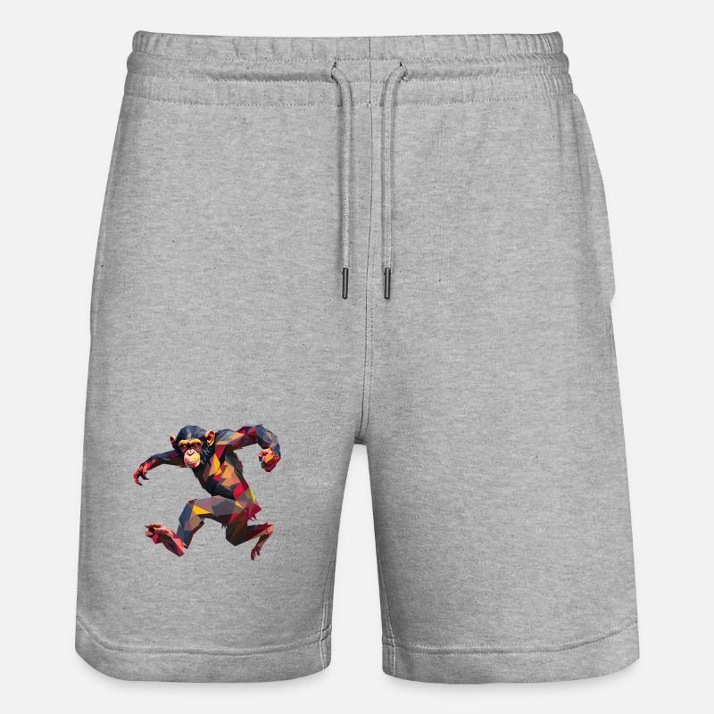Low Poly Schimpanse Sprint Logo Design - Stanley/Stella Unisex Bio Joggingshorts Trainer  - Grau meliert