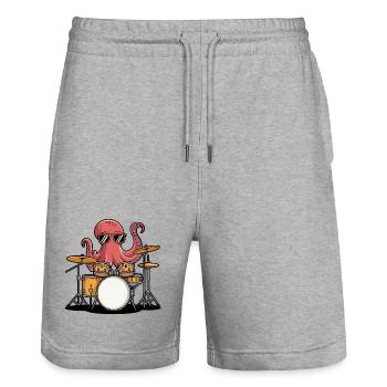 Schlagzeuger Oktopus Band Groove - Stanley/Stella Unisex Bio Joggingshorts Trainer  - Grau meliert - Vorne - Nik (191cm) & Marisol (170cm)