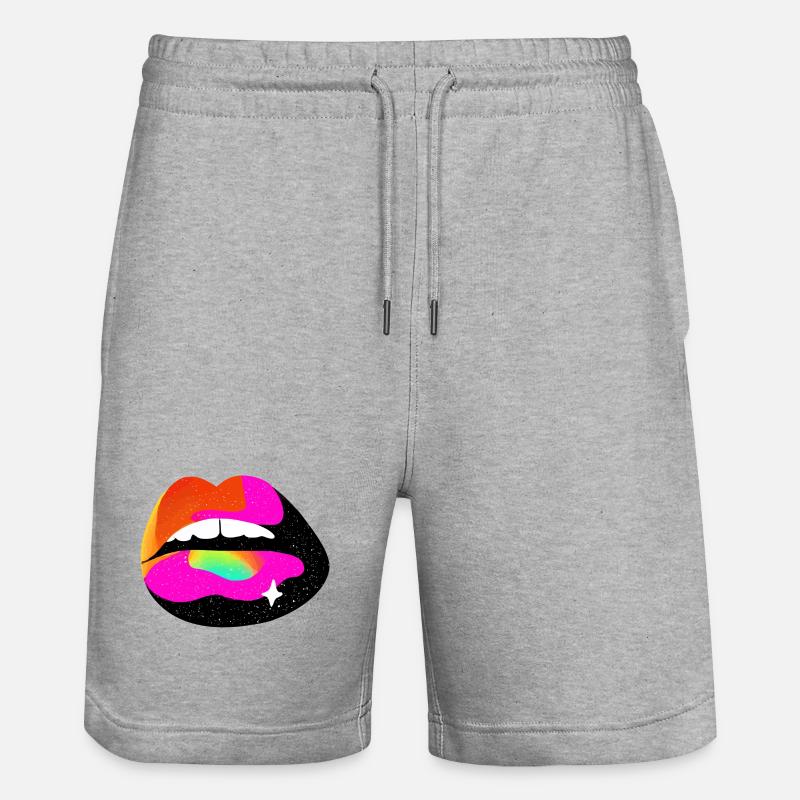 Regenbogen Lippe Pop Art - Stanley/Stella Unisex Bio Joggingshorts Trainer  - Grau meliert