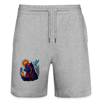 Flame of the Spirit – Cosmic Wolf Art - Stanley/Stella Trainer Unisex Organic Jogging Shorts - heather grey - Front - Nik (191cm) & Marisol (170cm)