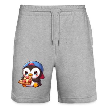 Süßer Pinguin Cartoon Pizza Italienisch Essen - Stanley/Stella Unisex Bio Joggingshorts Trainer  - Grau meliert - Vorne - Nik (191cm) & Marisol (170cm)