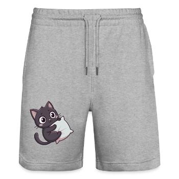 Kawaii-Kätzchen kuschelig auf dem Kissen - Stanley/Stella Unisex Bio Joggingshorts Trainer  - Grau meliert - Vorne - Nik (191cm) & Marisol (170cm)
