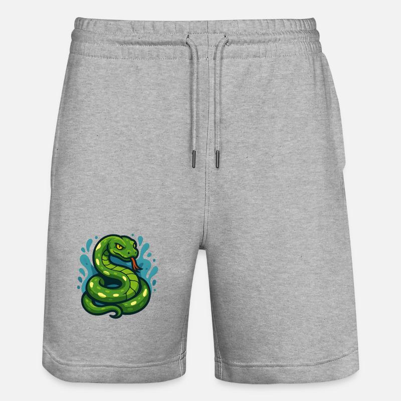 Green Tree Python Snake in Wave - Stanley/Stella Trainer Unisex Organic Jogging Shorts - heather grey