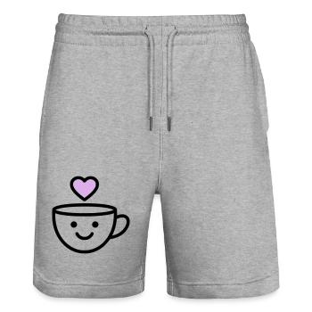Guten-Morgen-Tasse mit Herz für dich - Stanley/Stella Unisex Bio Joggingshorts Trainer  - Grau meliert - Vorne - Nik (191cm) & Marisol (170cm)