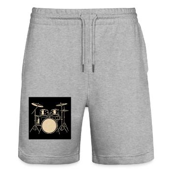 Schwarzsilbernes Drumset Illustration - Stanley/Stella Unisex Bio Joggingshorts Trainer  - Grau meliert - Vorne - Nik (191cm) & Marisol (170cm)