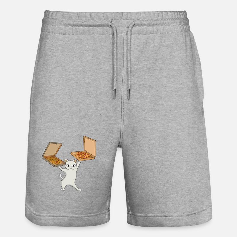 Pizza Paws Cat jongliert mit Kuchen - Stanley/Stella Unisex Bio Joggingshorts Trainer  - Grau meliert