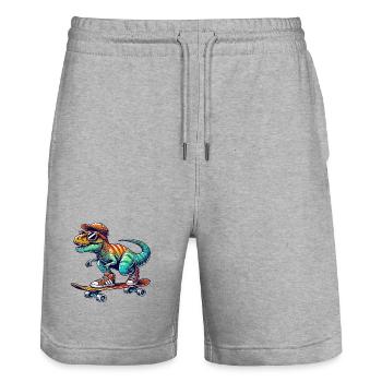 Lustiger Dinosaurier, der auf Skateboard skatet, Cartoon-Skate. - Stanley/Stella Unisex Bio Joggingshorts Trainer  - Grau meliert - Vorne - Nik (191cm) & Marisol (170cm)