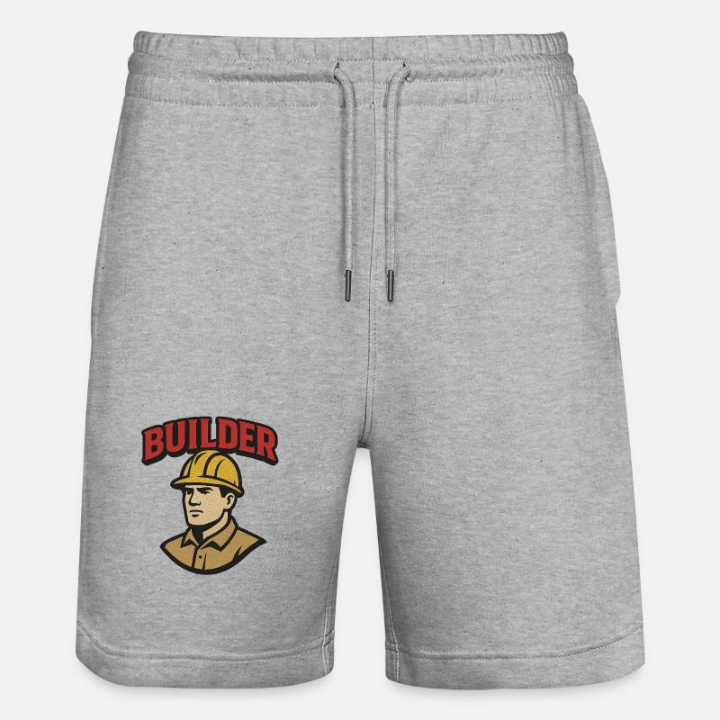 Construction Worker Retro Logo with Helmet - Stanley/Stella Trainer Unisex Organic Jogging Shorts - heather grey