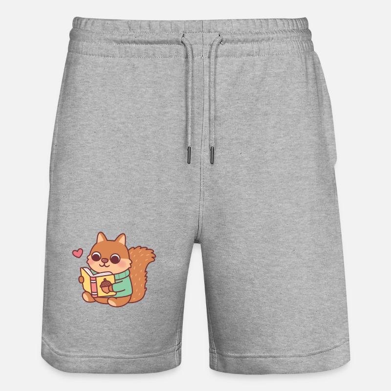 Niedliches Eichhörnchen liest ein Buch - Stanley/Stella Unisex Bio Joggingshorts Trainer  - Grau meliert