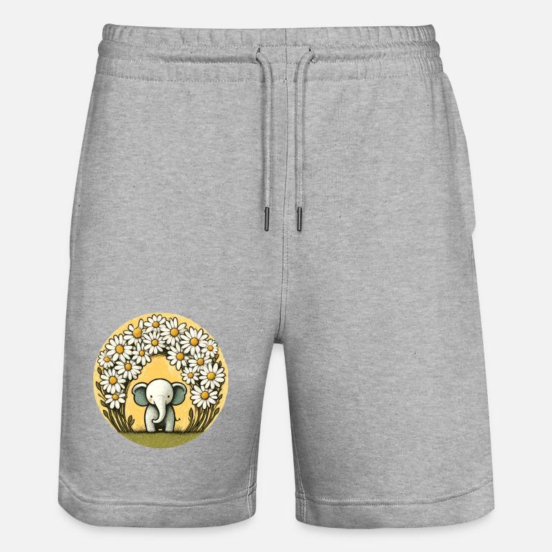 Elefant im Gänseblümchen-Ring - Stanley/Stella Unisex Bio Joggingshorts Trainer  - Grau meliert