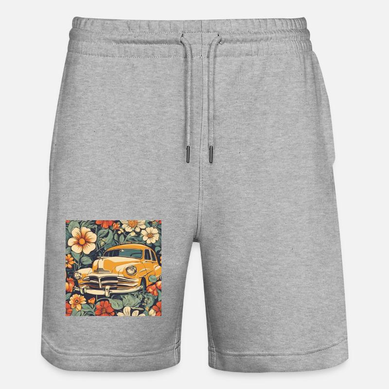 Voiture ancienne dans le cosmos fleuri - Short de jogging bio TRAINER Stanley/Stella unisexe - gris chiné