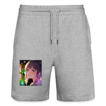 Magische Neontraumheldin - Stanley/Stella Unisex Bio Joggingshorts Trainer  - Grau meliert - Vorne - Nik (191cm) & Marisol (170cm)