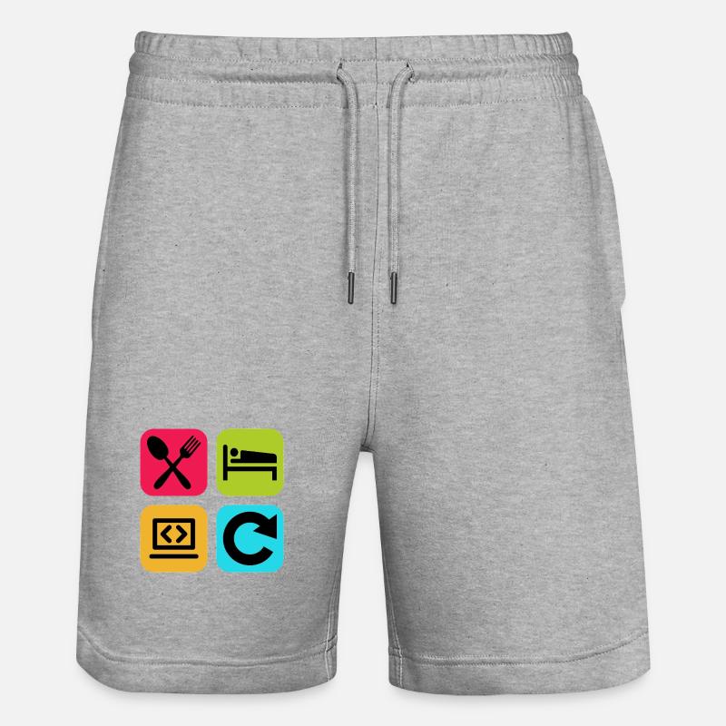 Essen, schlaf, Programm wiederholen, lustiger Zitatcode - Stanley/Stella Unisex Bio Joggingshorts Trainer  - Grau meliert