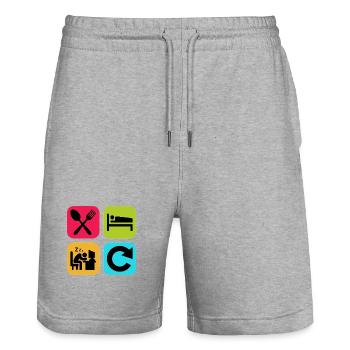 Essen, schlafen, arbeiten, wiederholen, lustiges Zitat, Job. - Stanley/Stella Unisex Bio Joggingshorts Trainer  - Grau meliert - Vorne - Nik (191cm) & Marisol (170cm)