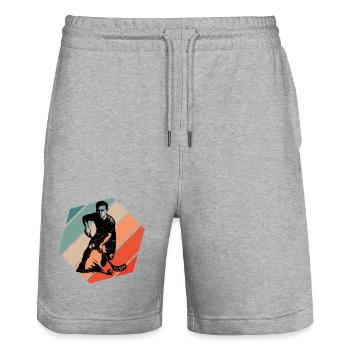 Klassisches Floorball Motiv - Stanley/Stella Unisex Bio Joggingshorts Trainer  - Grau meliert - Vorne - Nik (191cm) & Marisol (170cm)