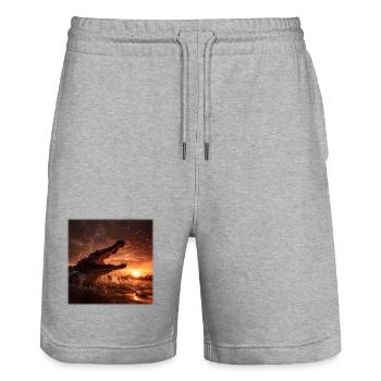 Wild Crocodile Action Sunset River - Stanley/Stella Trainer Unisex Organic Jogging Shorts - heather grey - Front - Nik (191cm) & Marisol (170cm)