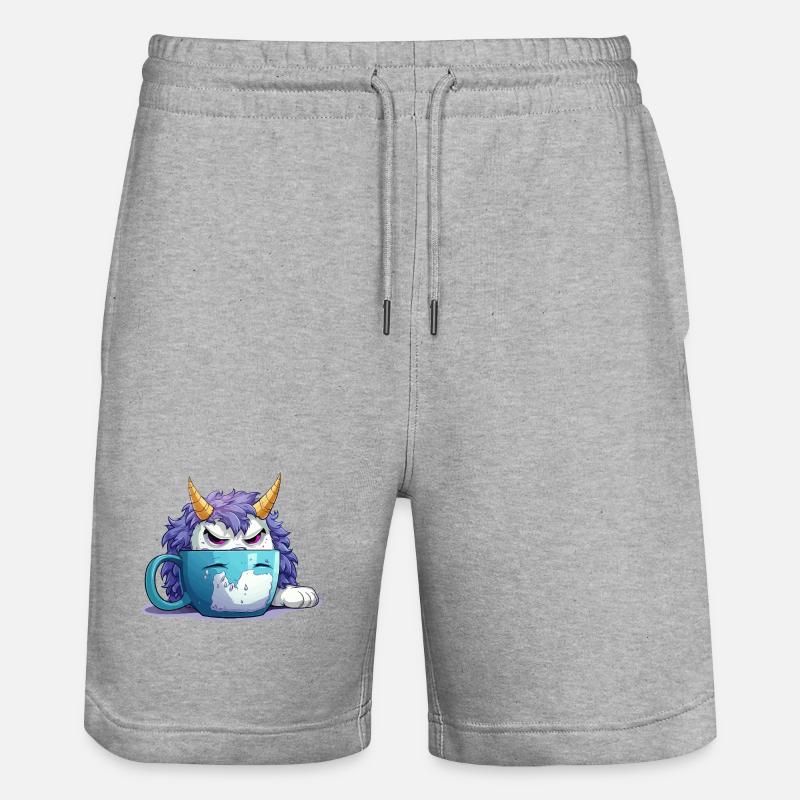 Grumpy monster in a coffee mug - Stanley/Stella Trainer Unisex Organic Jogging Shorts - heather grey