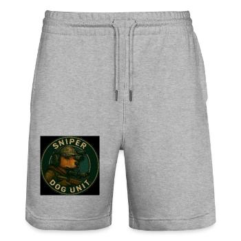 Sniper Dog Unit - Stanley/Stella Trainer Unisex Organic Jogging Shorts - heather grey - Front - Nik (191cm) & Marisol (170cm)
