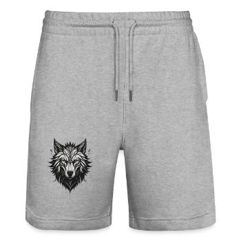 Loup Stylisé Nocturne - Short de jogging bio TRAINER Stanley/Stella unisexe - gris chiné - Devant - Nik (191cm) & Marisol (170cm)