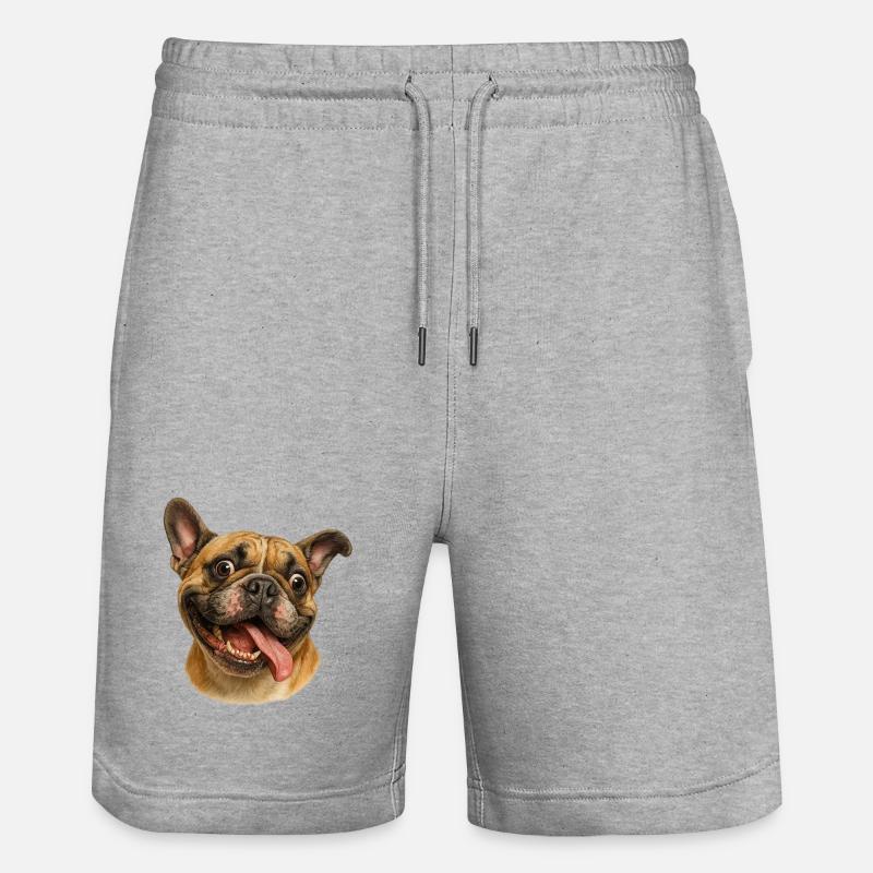 Tête de chien joyeuse avec langue - Short de jogging bio TRAINER Stanley/Stella unisexe - gris chiné